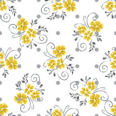 Vintage flowers in a new way. Stamens and leaves in a seamless pattern.