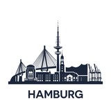 Fototapeta  - Hamburg city skyline, Germany, extended version, solid color