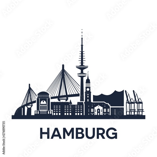 Fotomural Hamburg city skyline, Germany, extended version, solid color