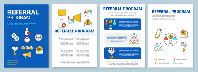 Wall Mural - Marketing referral program brochure template layout. Customer attraction. Flyer, booklet, leaflet print design with linear illustrations. Vector page layout for magazines, reports, advertising posters