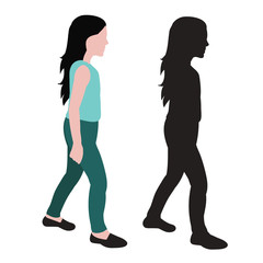 vector, isolated, child silhouette and in flat style girl goes