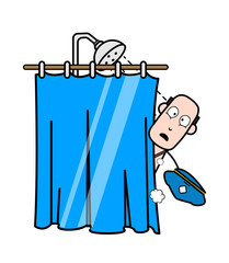 Wall Mural - Shocked While Taking Shower - Retro Postman Cartoon Courier Guy Vector Illustration