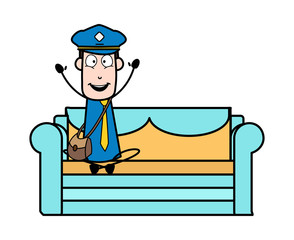 Wall Mural - Exciting and Enjoying - Retro Postman Cartoon Courier Guy Vector Illustration