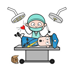 Wall Mural - Patient in Operation Theater - Retro Postman Cartoon Courier Guy Vector Illustration