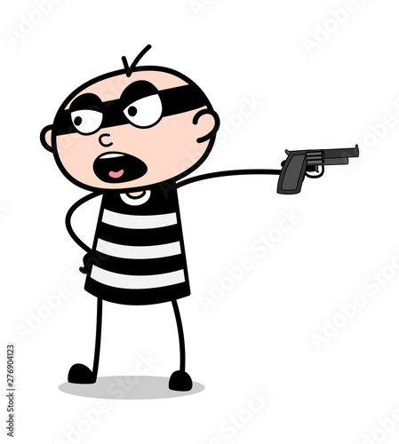 Pointing Gun And Shouting Cartoon Thief Criminal Guy Vector Illustration Buy This Stock Vector And Explore Similar Vectors At Adobe Stock Adobe Stock