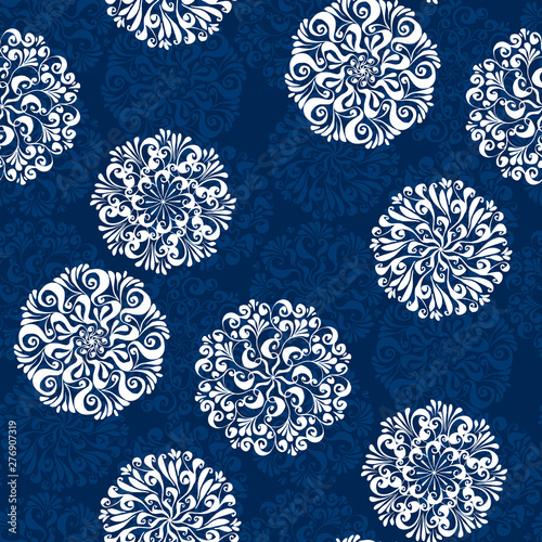 White curl snowflake winter seamless pattern.