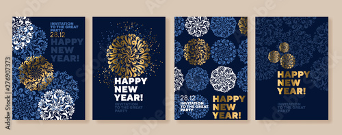 Xmas holiday elegant luxury snowflake poster set