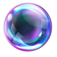 Poster - soap bubble, realistic transparent air sphere of rainbow colors with reflections and highlights isol