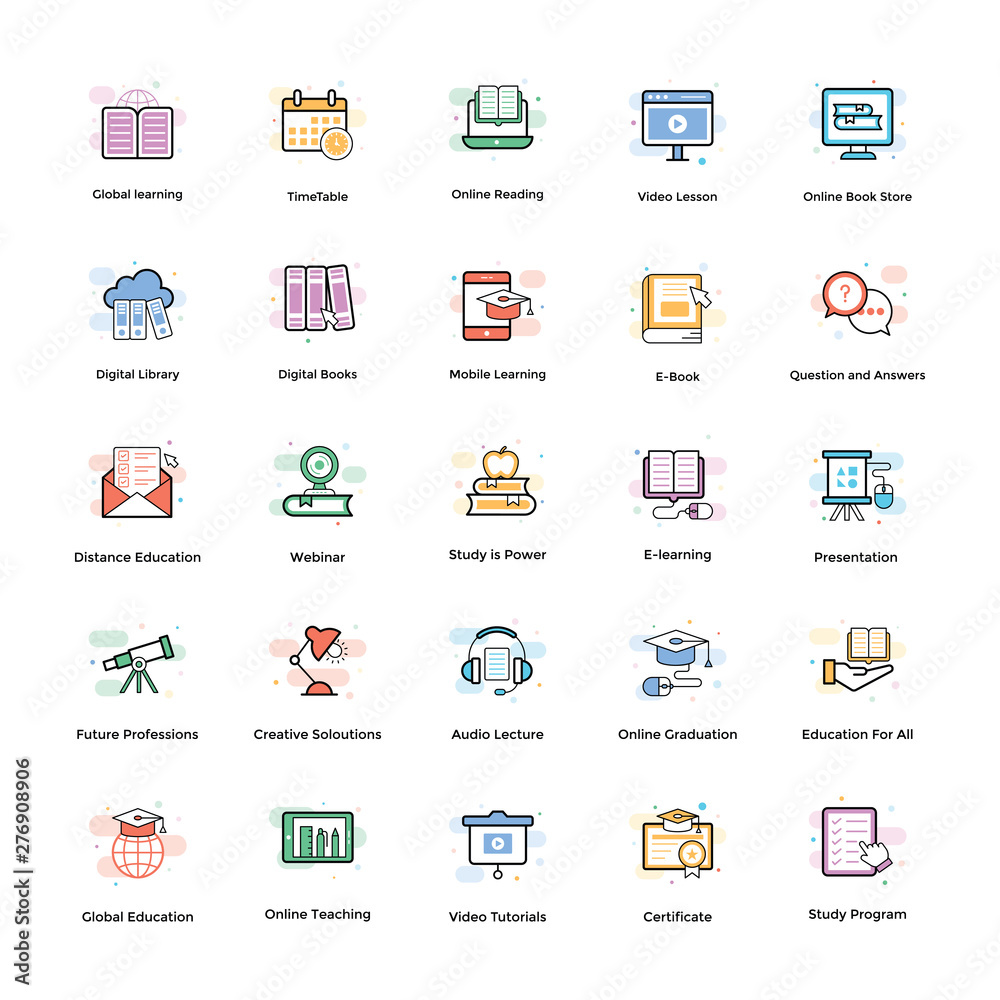 Elearning Card Icon Elearning Vector Icons Pack Stock Illustration | Adobe Stock