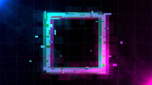 Retrowave Glitch Square With Sparkling And Blue And Purple Glows With Smoke.