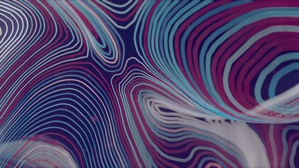 Aufkleber - Colored abstract background with bright particles. Deformed wavy wires with motion glowing elements. Depth of field. 3D render loop animation. 4K, Ultra HD resolution.