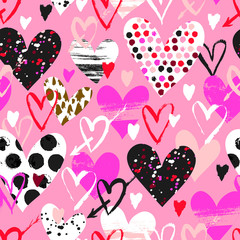 Wall Mural - Vector seamless pattern with hand drawn hearts