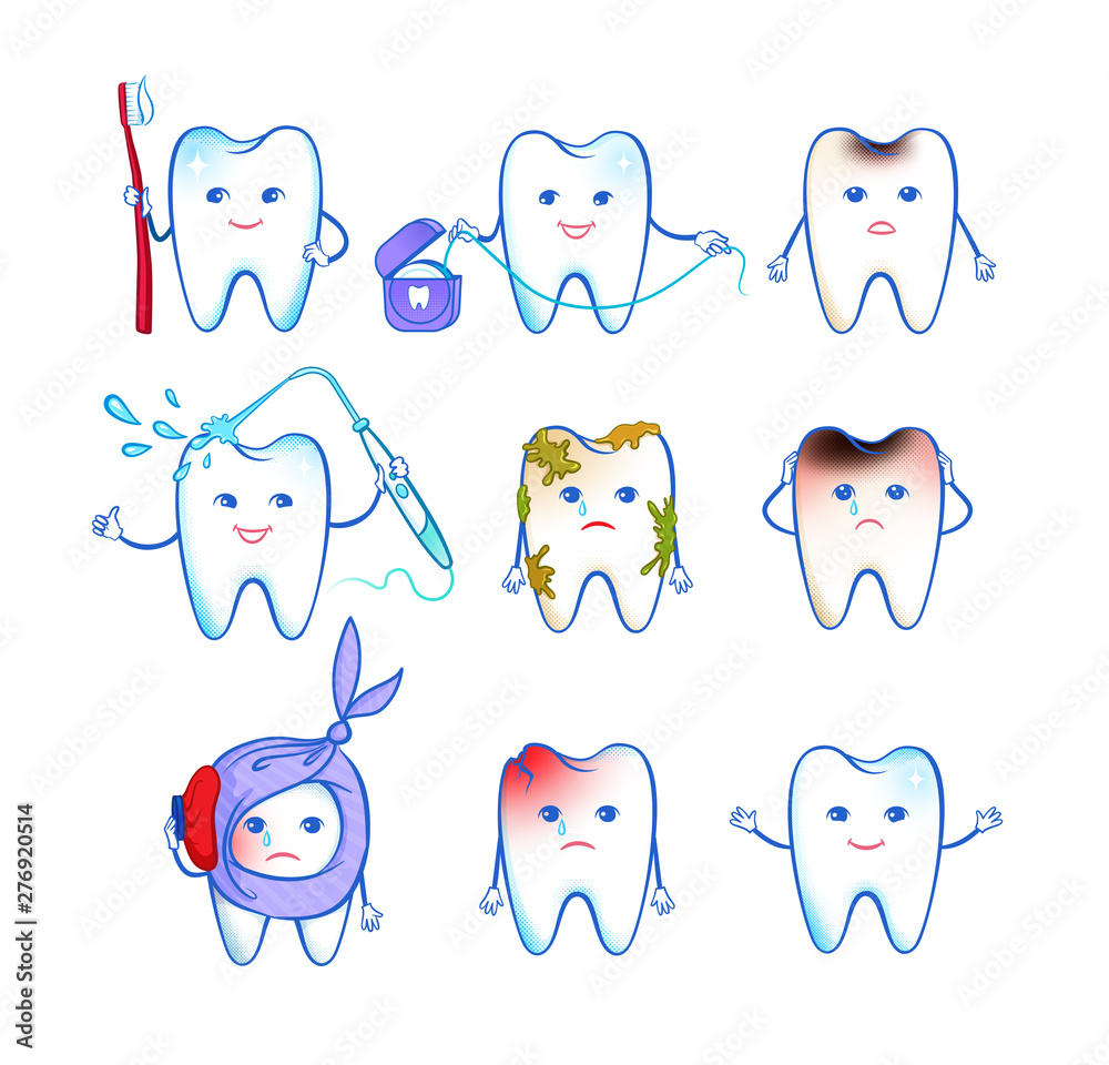Vector illustration set of tooth characters Stock Vector | Adobe Stock