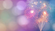 Colorful firework with bokeh background with copy space for New Year celebration, Abstract holiday background