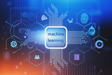 Fototapete - Machine learning and AI HUD interface background