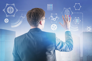 Poster - Man working with business interface in city