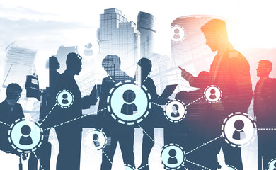 Poster - Business people in city, social network