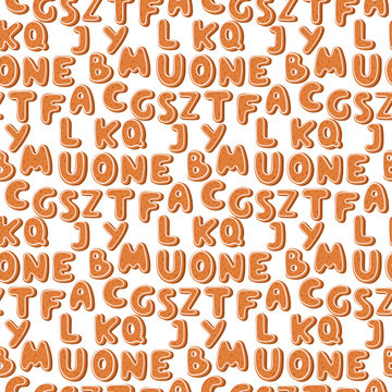 Gingerbread cookies alphabet holidays ginger cookie font text food biscuit xmas letter vector seamless pattern background illustration