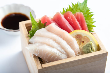 Poster - japanese sashimi on Masu, japanese wooden box