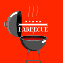 Open Barbecue Grill With Text - Vector Illustration