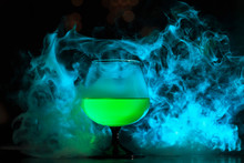 A Bright Green Cocktail And A Blast Of Blue Smoke, Photography For Advertising And Public Relations