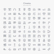 © zaurrahimov - 100 cinema outline icons set such as image fotogram, mole antonelliana in turin, round carpet, solid, watching a video on a tablet, jimmy jib, film strip with play triangle, movie clapper