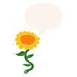 cartoon sunflower and speech bubble in retro style