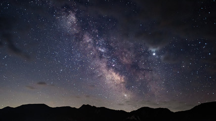 milky way over the mountain peaks