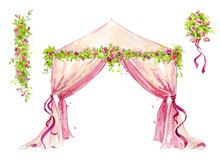  Watercolor Wedding Tent With Roses Decoration, Romantic Setting For Event