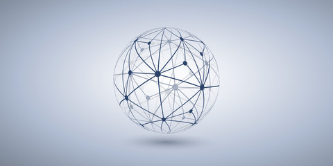 Poster - Networks - Transparent Polygonal Globe Design on Grey Wide Background