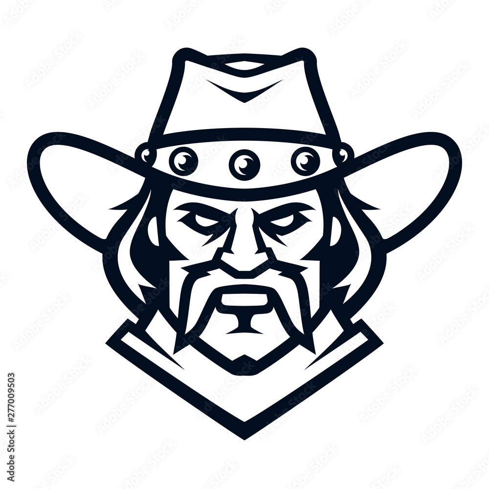 Professional logo cowboy, sport mascot, icon angry bandit. Vector  illustration, isolated on white background. Simple shape for design emblem,  symbol, sign, badge, label, stamp. Stock Vector | Adobe Stock, image size:1000x1000