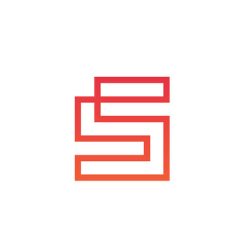 Alphabet S Logo Icon, Modern Digital Technology Concept, Line Art Logo, Red and Orang Color - Vector