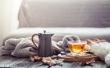 Cozy Autumn Still Life With A Cup Of Tea