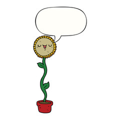 cartoon sunflower and speech bubble