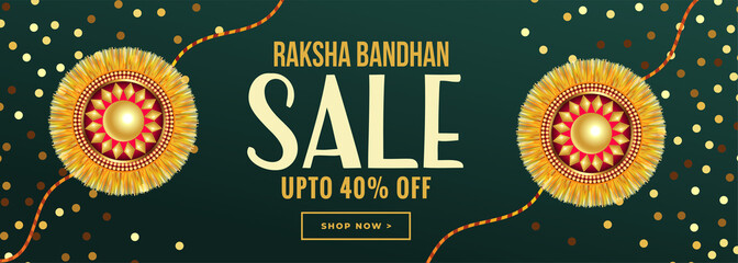 raksha bandhan sale banner with golden rakhi (wristband)