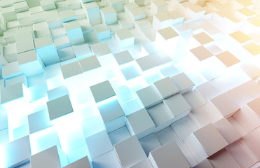 Aufkleber - Glowing white and colorful abstract squares background pattern 3D rendering