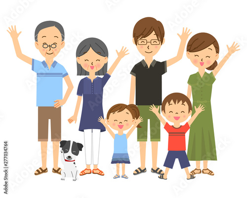 三世代家族 笑顔で手を振っている 全身 02 Buy This Stock Vector And Explore Similar Vectors At Adobe Stock Adobe Stock