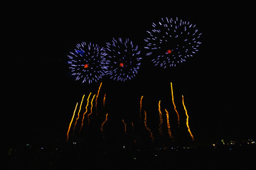 Real Fireworks on Deep Black Background Sky on Futuristic Fireworks festival show before independence day on 4 of July