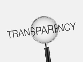 paper work and magnifying glass with word transparency