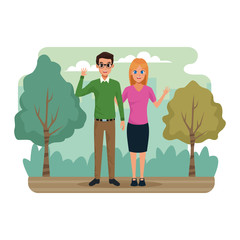 Wall Mural - Young couple in the park scenery