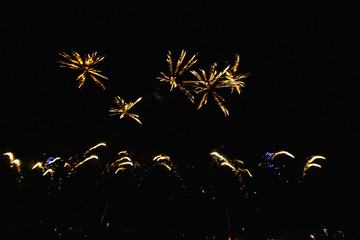 Real Fireworks  on Deep Black Background Sky on Futuristic Fireworks festival show before independence day on 4 of July