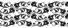 Seamless Black And White Victorian Vector Floral Border