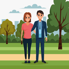 Wall Mural - Young couple in the park scenery