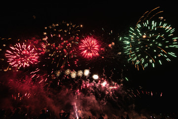 Real Fireworks footage 4k video on Deep Black Background Sky on Futuristic Fireworks festival show before independence day on 4 of July