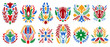 Traditional folk ornament set elements. Decoration ethno design,floral national symbol.