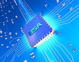 Wall Mural - US electronic chip, data core, circuit board and CPU