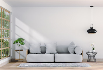 Interior living room and park landscape. 3D render