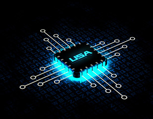 Wall Mural - US electronic chip, data core, circuit board and CPU