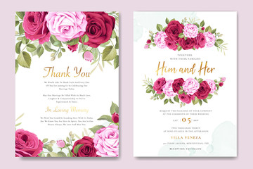 beautiful wedding invitation card with elegant floral and leaves template