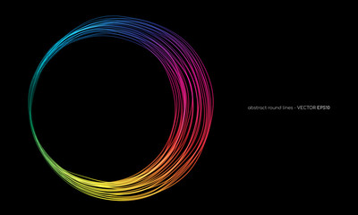Aufkleber - Vector abstract circles lines round frame colorful rainbow isolated on black background with empty space for text